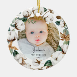 Bomullskrutans Baby 1:a julfoto Ornamet Julgransprydnad Keramik
