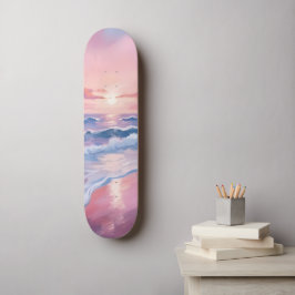 Bomullssockerstrand | Rosa havsvågor-målning Mini Skateboard Bräda 18,5 Cm