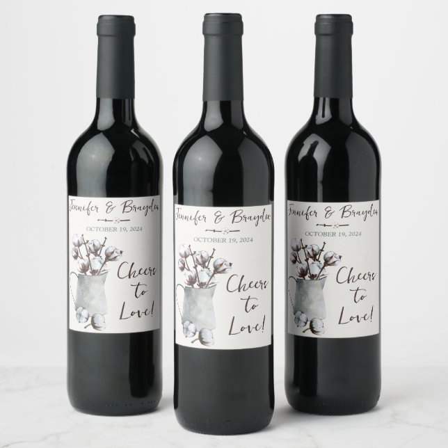 Bomullsstenar med vattenfärg i Grått Pitcher Bröll Vinflaska Etikett (Flaskor)