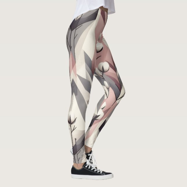 Bomullsträd Stjälk Rosa Grå Geometrisk Mönster Leggings (Höger)