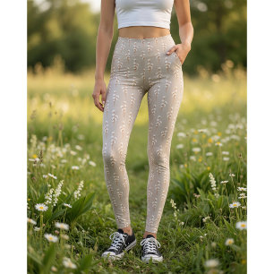 Bomullstryckta leggingar med botanisk grenmönster leggings