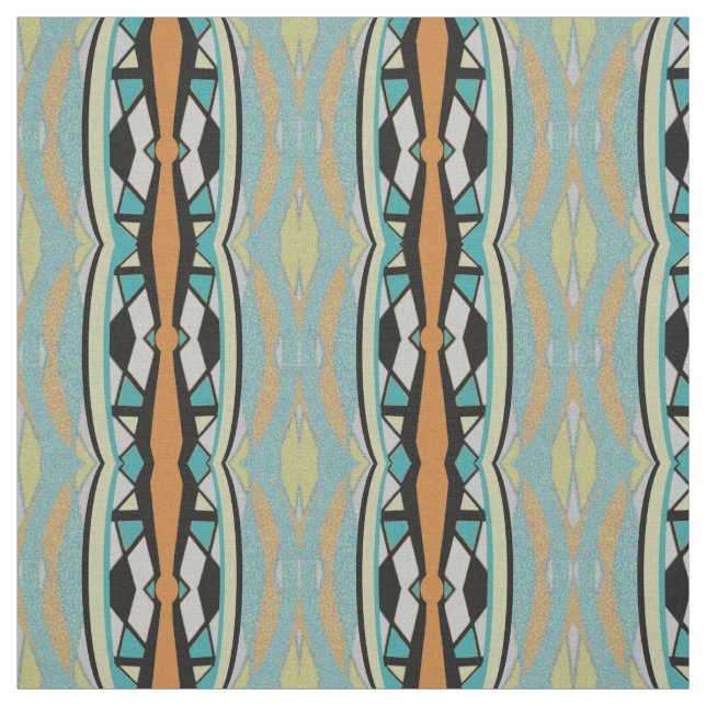 Bomullstyg - mönsterorange, turkos, gult tyg (Provkarta)