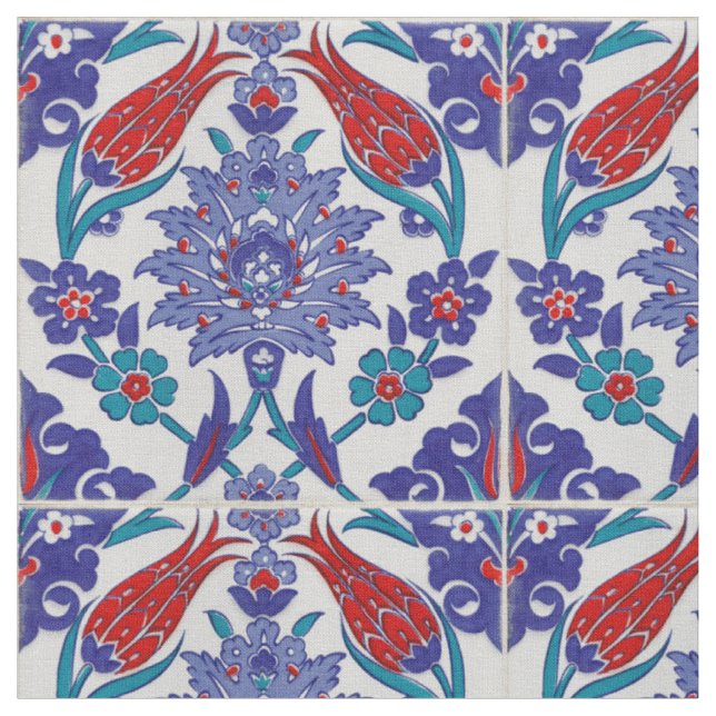 Bomullsväv av marockansk tile Boho Blue Mönster Tyg (Närbild)