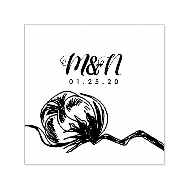 Bomullsväxtlogotyp för bröllop handritad självfärgande stämpel (Design)