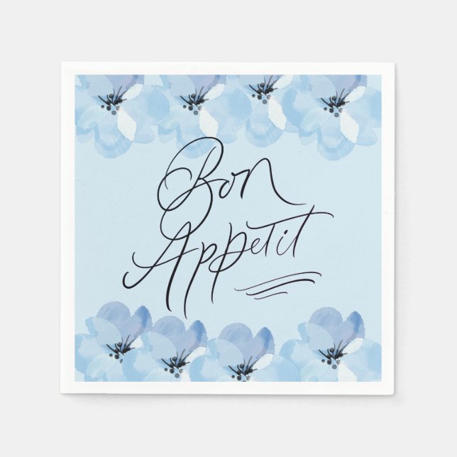 Bon Appetit Blå Blommig Pappersservett (Framsidan)