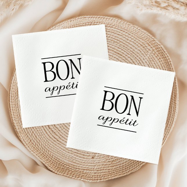 BON APPETIT Black and White Typography Pappersservett (BON APPETIT Black & White Kitchen Quote Typography Paper Napkins)