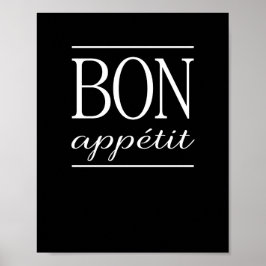 BON APPETIT Black Kitchen Dinner Quote Poster