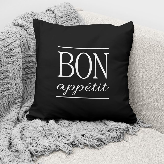 BON APPETIT Black Kitchen Typography Quote Kudde (Skapare uppladdad)