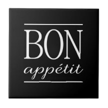 BON APPETIT Black & White Kitchen Typography Quote