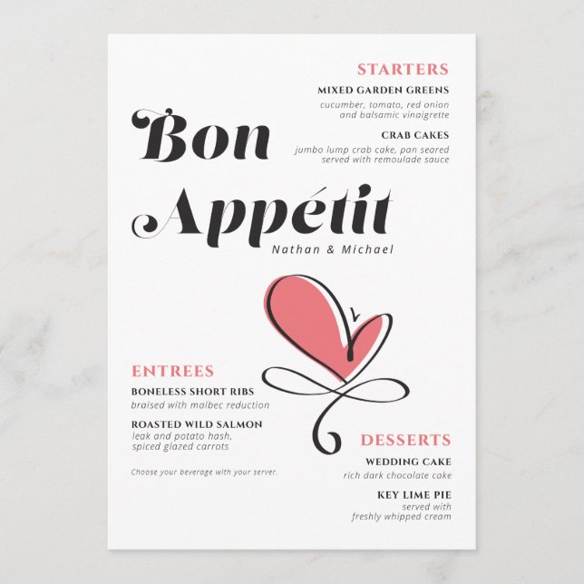Bon Appetit Bröllop Middag Salmon Heart Meny (Framsida)
