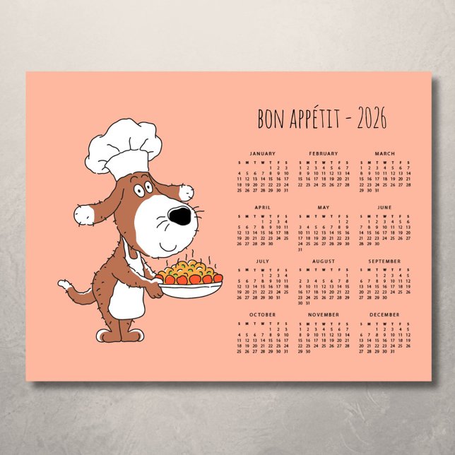 Bon Appétit Cartoon Chef Cook Dog Calendar 2026 (Skapare uppladdad)