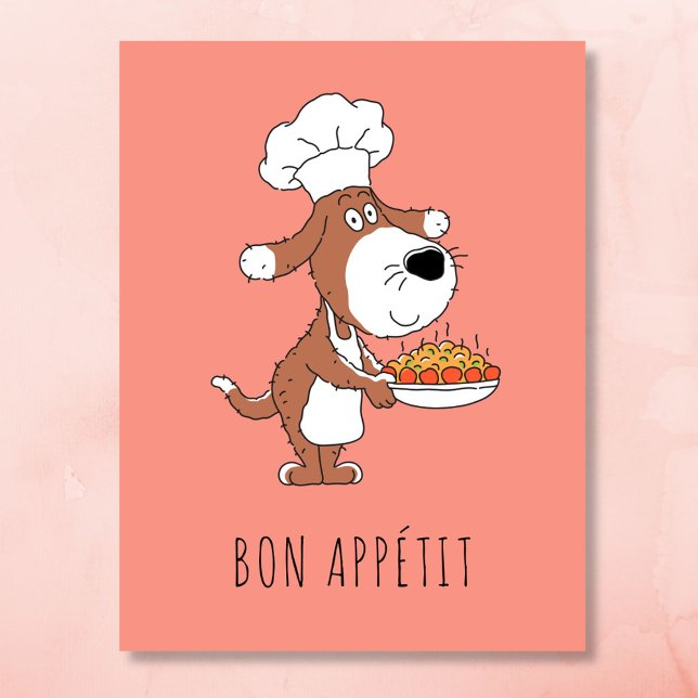 Bon Appétit Chef Cook Cute Rolig hund Puppy Teckna Vykort (Skapare uppladdad)