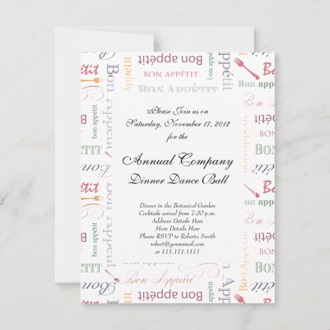 Bon Appetit Classic Mönster Inbjudningar (Baksida)