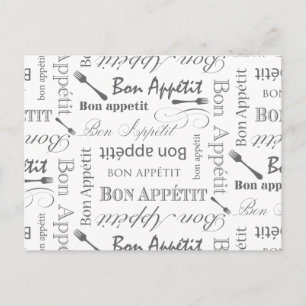 Bon Appetit Classic Vintage Fransk Black and White Vykort