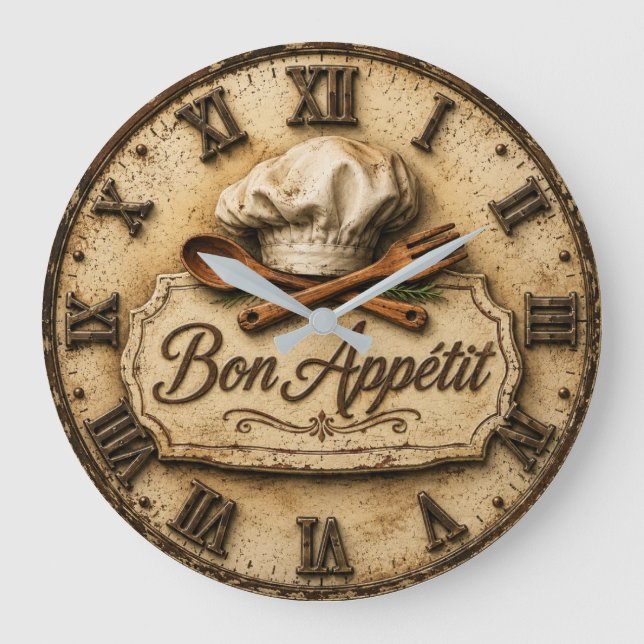Bon Appétit French Country Chef Kitchen  Stor Klocka (Framsida)