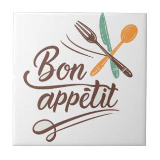 Bon Appétit Kitchen Decor Cutlery Illustration Kakelplatta