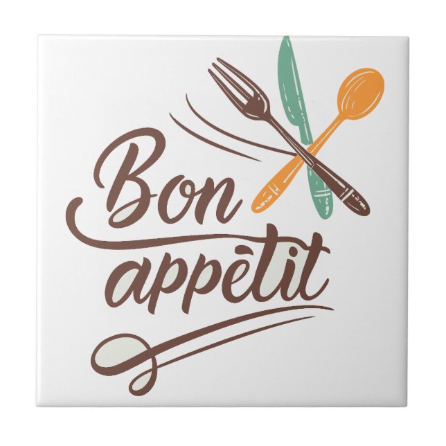 Bon Appétit Kitchen Decor Cutlery Illustration Kakelplatta (Framsidan)