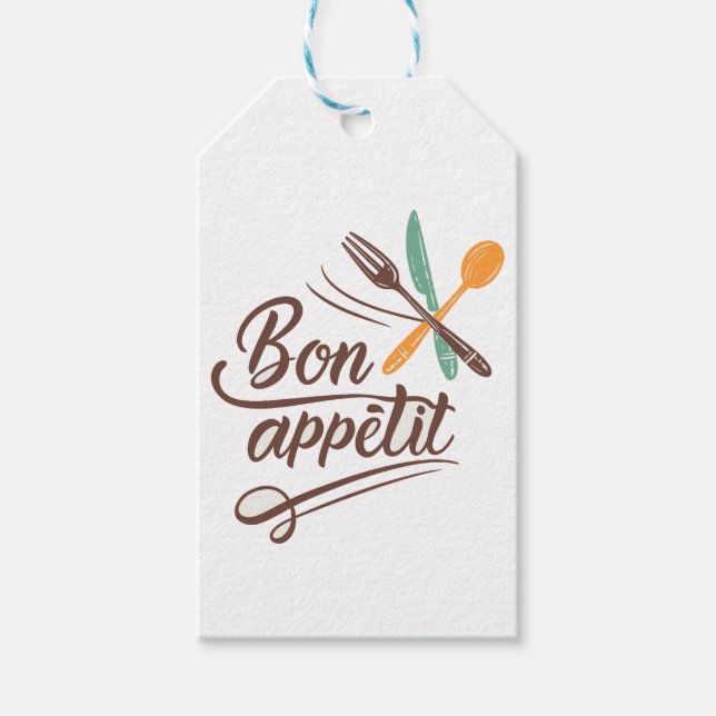 Bon Appétit Kitchen Decor Cutlery Illustration Presentetikett (Framsidan)