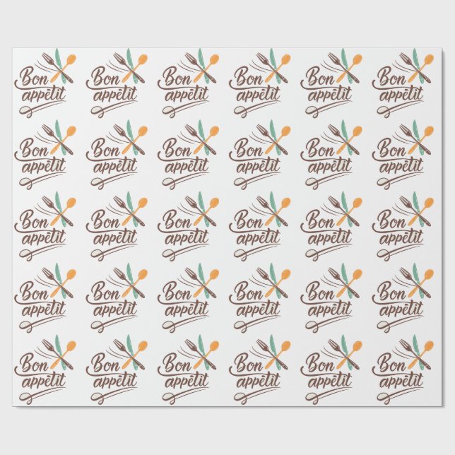 Bon Appétit Kitchen Decor Cutlery Illustration Presentpapper (Platt)