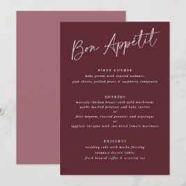 Bon Appétit Merlot Burgundy Handwrite Bröllop Meny