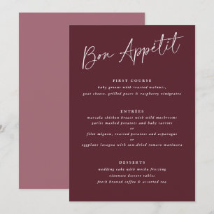 Bon Appétit Merlot Burgundy Handwrite Bröllop Meny
