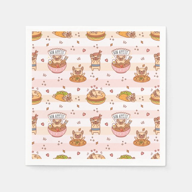 Bon Appetit Pug med mat Ramen Sushi Pappersservett (Framsidan)