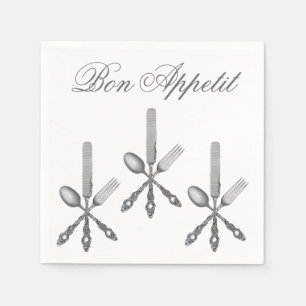 Bon Appetit Quote Fork Spoon Knivar Cutlery Elegan Pappersservett