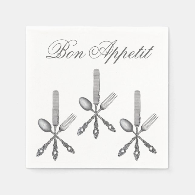 Bon Appetit Quote Fork Spoon Knivar Cutlery Elegan Pappersservett (Framsidan)