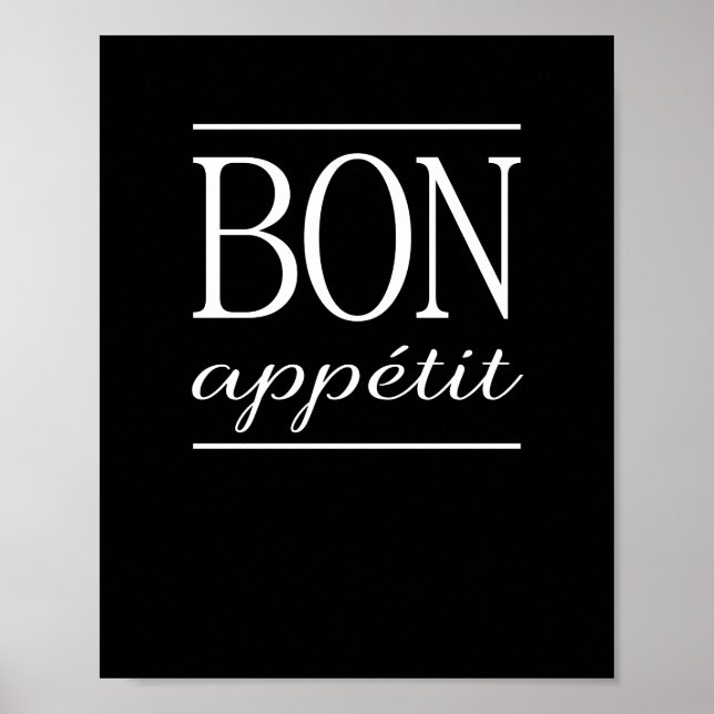 BON APPETIT Svart köksmiddagscitat Poster (Framsidan)
