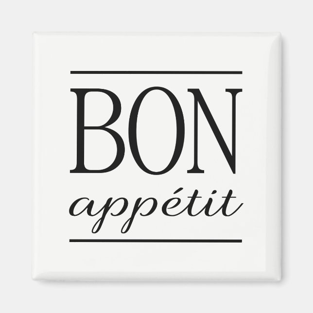 BON APPETIT Svart Och Vit Typografi Citat Magnet (Framsidan)
