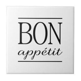 BON APPETIT Svart & Vit Köks Typografi Citat Kakelplatta