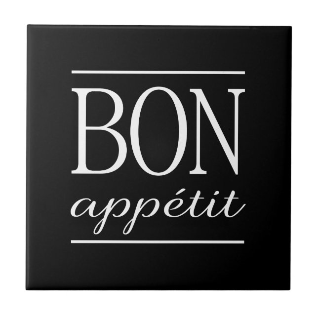 BON APPETIT Svart & Vit Köks Typografi Citat Kakelplatta (Framsidan)