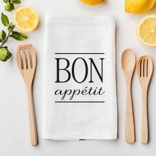 BON APPETIT Typography Foodie Quote Kökshandduk