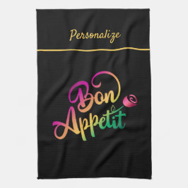 Bon Appetite Quote Lila Gult Black Kökshandduk