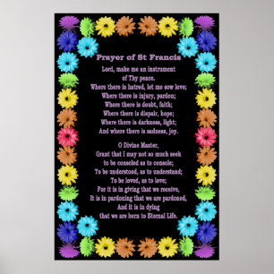 Bön av St Francis i en regnbågeblommagräns Poster