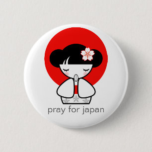 Bön för Japan Kokeshi-docka Knapp