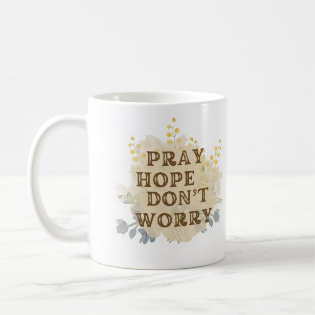 Bön, förhoppning, oroa dig inte Katolsk blomkruksm Kaffemugg (Vänster)