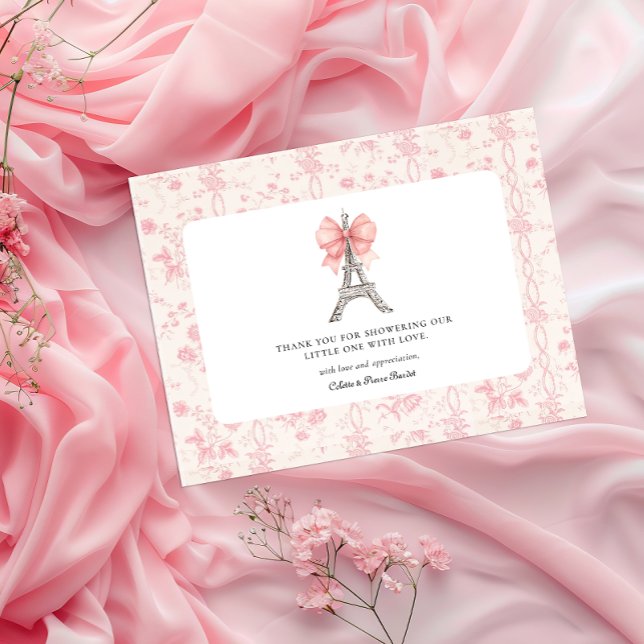 Bon Jour Bebe Romantiskt Rosa Fransk Tacksamhet Po Vykort (Bon Jour BeBe Romantic Pink French Thank You Postcard )