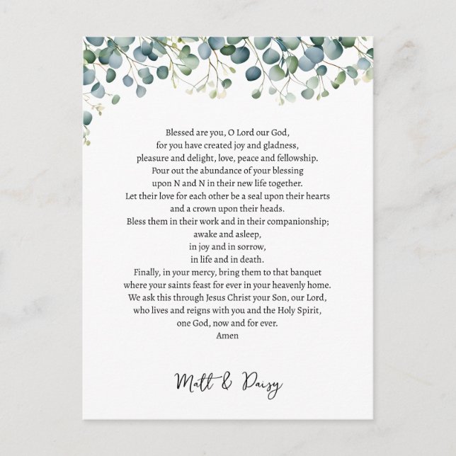 Bön på din bröllopsdag vykort (Framsida)