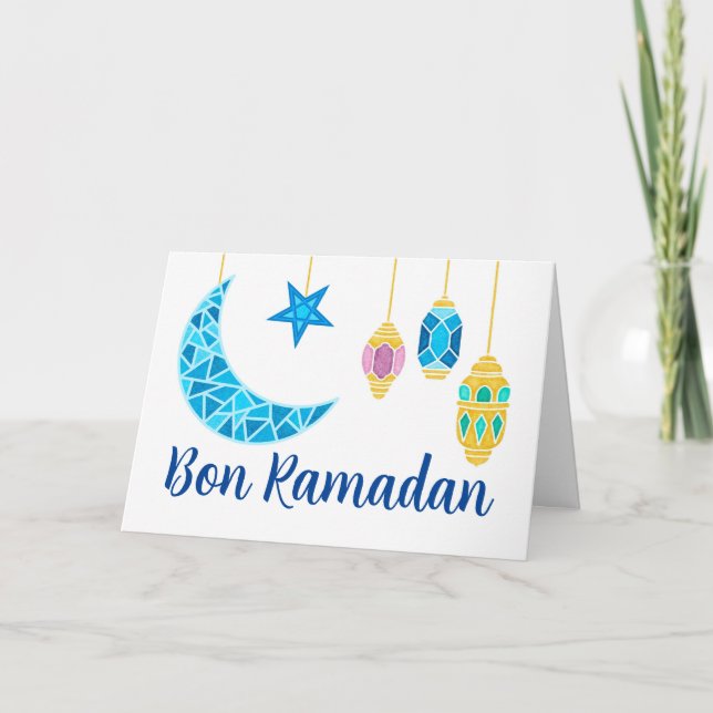 Bon Ramadan Hälsning i Fransk Fanoos Kort (Framsida)