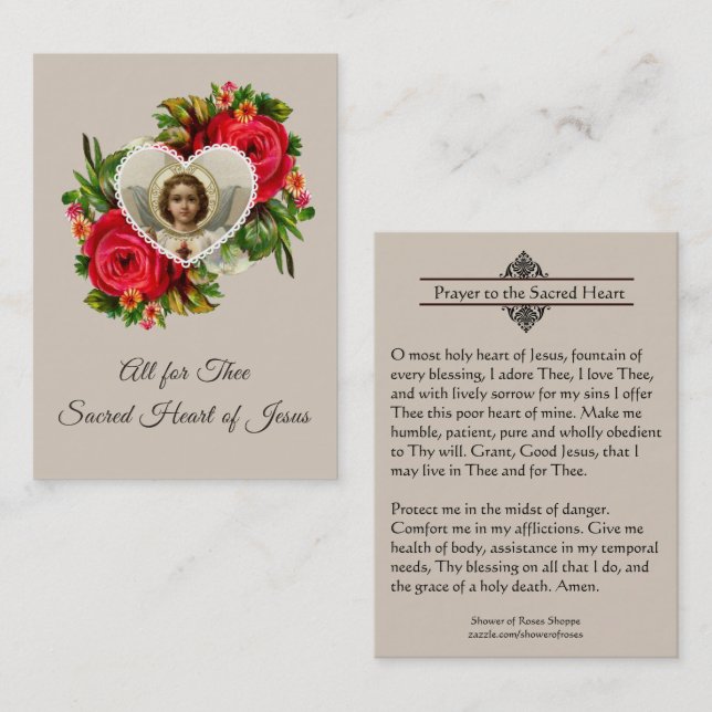 Bön till den sakrala hjärtan av det Jesus Visitkort (Fram/baksida)