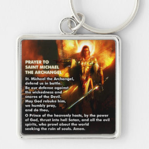 Bön till St Michael ärkeängeln Keychain Fyrkantig Silverfärgad Nyckelring
