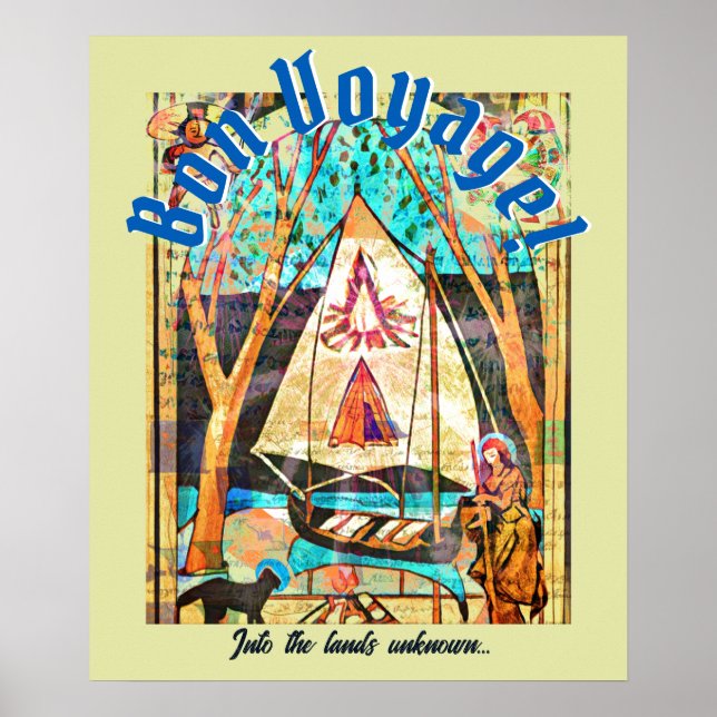 Bon Voyage Boat Cat Pilgrim Symbolist Poster (Framsidan)