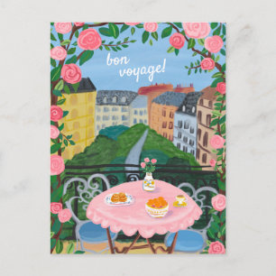 BON VOYAGE Flowers Terrace Tea Time Paris Vykort