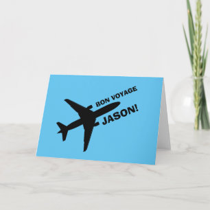 Bon Voyage Flygplan på Blue Custom Name Kort