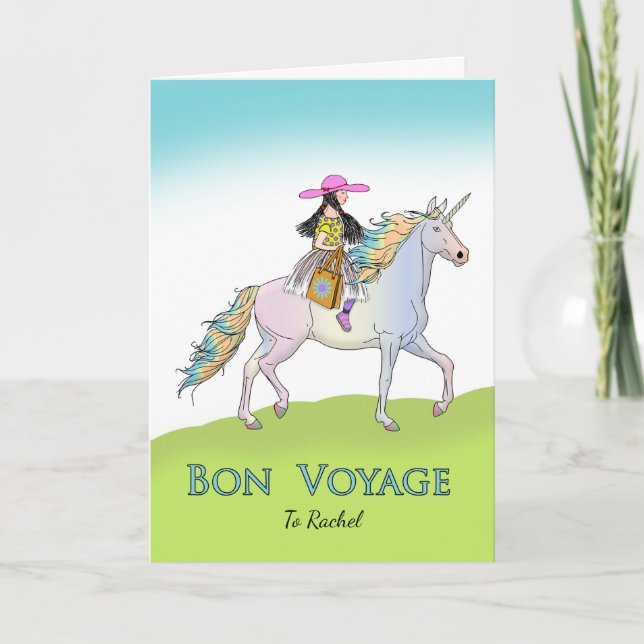 Bon Voyage for Girl, Unicorn Äventyr Kort (Framsida)