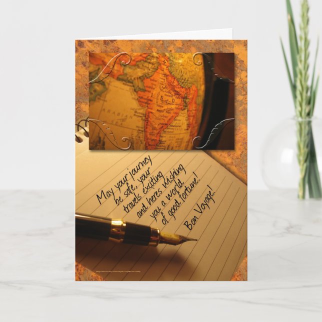 Bon Voyage Globe och Caligraphy Pen med Brev Kort (Framsida)