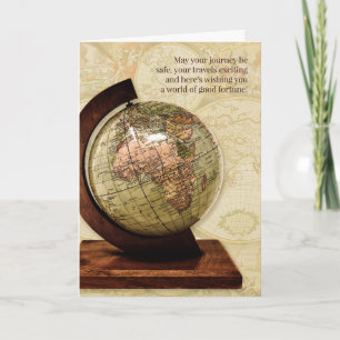 Bon Voyage Old World Globe Vintage Karta Kort