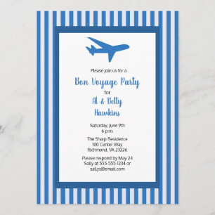 Bon Voyage Party-flygplan Ett par blå Rand Inbjudningar