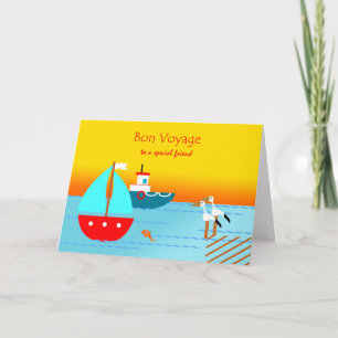 Bon Voyage to Friend, Boats, Pelicans, Sunset Kort